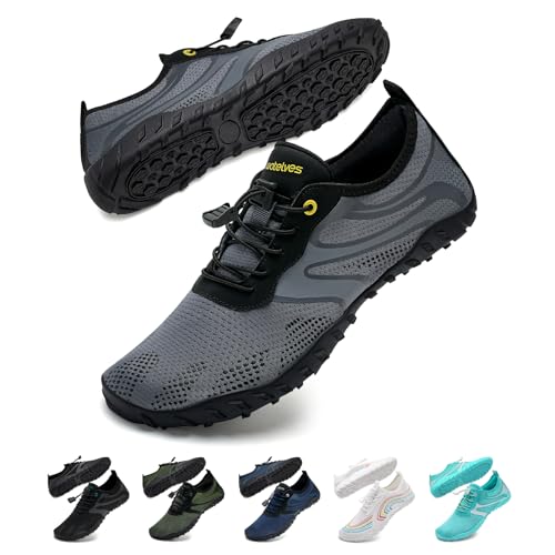 WateLves Wasserschuhe Badeschuhe Damen Herren Strandschuhe Schwimmschuhe Aquaschuhe Sommer Schnell Trocknend Surfschuhe Dunkelgrau 40 EU von WateLves