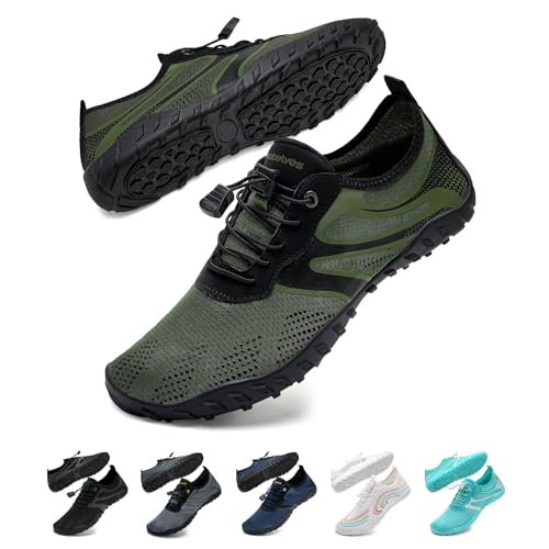 WateLves Wasserschuhe Badeschuhe Damen Herren Strandschuhe Schwimmschuhe Aquaschuhe Sommer Schnell Trocknend Surfschuhe Dunkelgrün 39 EU von WateLves