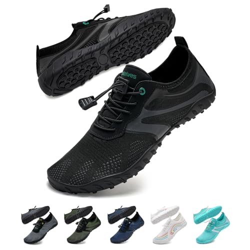 WateLves Wasserschuhe Badeschuhe Damen Herren Strandschuhe Schwimmschuhe Aquaschuhe Sommer Schnell Trocknend Surfschuhe Schwarz 40 EU von WateLves