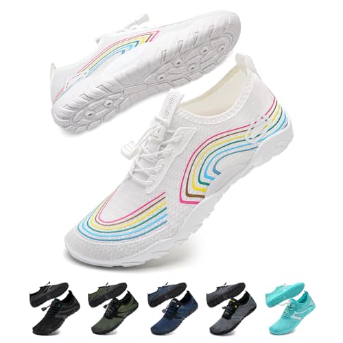 WateLves Wasserschuhe Badeschuhe Damen Herren Strandschuhe Schwimmschuhe Aquaschuhe Sommer Schnell Trocknend Surfschuhe Weiß 37 EU von WateLves
