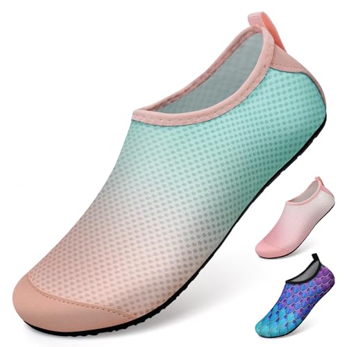 WateLves Wasserschuhe für Damen Herren Kinder Unisex Badeschuhe Schwimmschuhe Strandschuhe Schnelltrockend Aquaschuhe Surfschuhe Barfuss Schuhe Rosa Grün 40/41 EU von WateLves