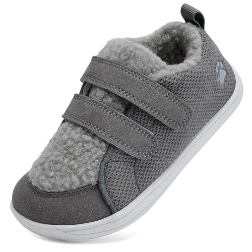 Winter Barfußschuhe Kinder Hausschuhe Winterschuhe Barefoot Mädchen Jungen Warme Gefüttert Barfussschuhe(Grau, 25EU) von WateLves
