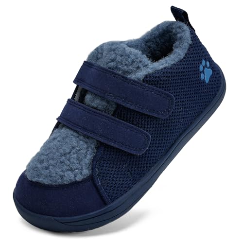 Winter Barfußschuhe Kinder Hausschuhe Winterschuhe Barefoot Mädchen Jungen Warme Gefüttert Barfussschuhe(Marine, 25EU) von WateLves