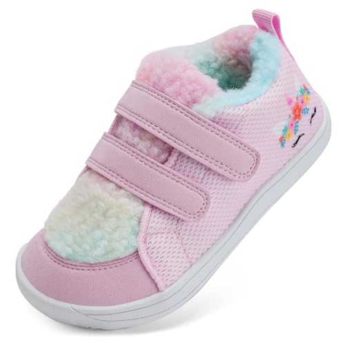 Winter Barfußschuhe Kinder Hausschuhe Winterschuhe Barefoot Mädchen Jungen Warme Gefüttert Barfussschuhe(Pink, 28EU) von WateLves