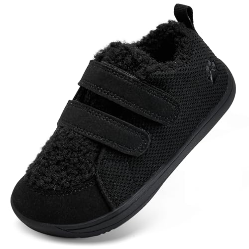 Winter Barfußschuhe Kinder Hausschuhe Winterschuhe Barefoot Mädchen Jungen Warme Gefüttert Barfussschuhe(Schwarz, 31EU) von WateLves