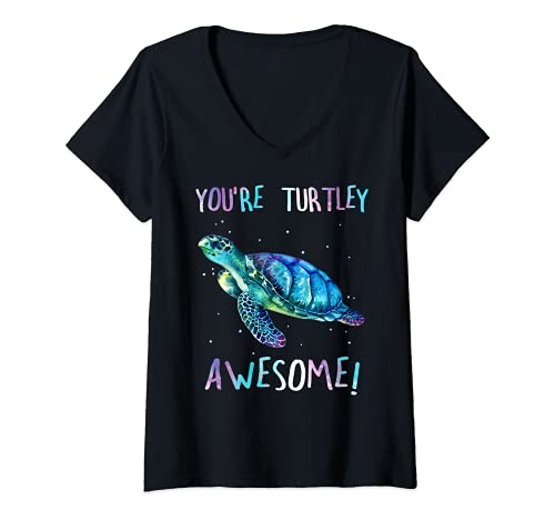 Damen Turtles Watercolor Sea Ocean You're Turtley Awesome T-Shirt mit V-Ausschnitt Damen Turtles Watercolor Sea Ocean You're Turtley Awesome T-Shirt mit V-Ausschnitt von Water Colorful Sea Turtles Clothing co