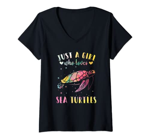 Damen Just a Girl Who Loves Sea Turtles Watercolor Sea Turtle Wome T-Shirt mit V-Ausschnitt Damen Just a Girl Who Loves Sea Turtles Watercolor Sea Turtle Wome T-Shirt mit V-Ausschnitt von Watercolor Animal Art Clothing Co.