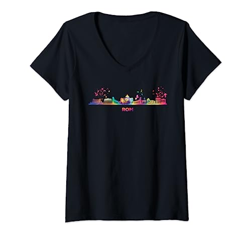 Damen Römische Skyline, buntes Stadtbild Rom T-Shirt mit V-Ausschnitt Damen Römische Skyline, buntes Stadtbild Rom T-Shirt mit V-Ausschnitt von Watercolor City Art Skyline Designs
