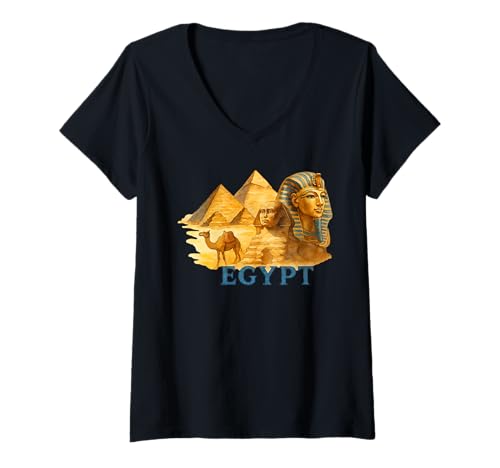 Damen Alte ägyptische Symbole Pyramide Pharao Sphinx Reise T-Shirt mit V-Ausschnitt Damen Alte ägyptische Symbole Pyramide Pharao Sphinx Reise T-Shirt mit V-Ausschnitt von Watercolor Egypt Mythology & Egyptology Design