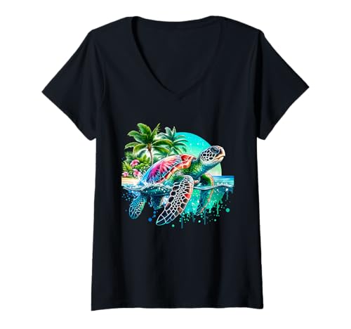 Damen Aquarell - Meer - Schildkröte - Clipart - Grafiken T-Shirt mit V-Ausschnitt Damen Aquarell - Meer - Schildkröte - Clipart - Grafiken T-Shirt mit V-Ausschnitt von Watercolor Sea Turtle