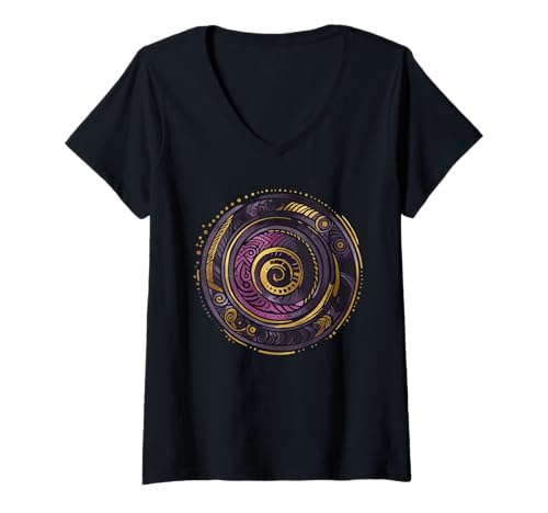 Damen Magische lila Aquarellspirale T-Shirt mit V-Ausschnitt Damen Magische lila Aquarellspirale T-Shirt mit V-Ausschnitt von Watercolor Spiral Primitive Art Designs