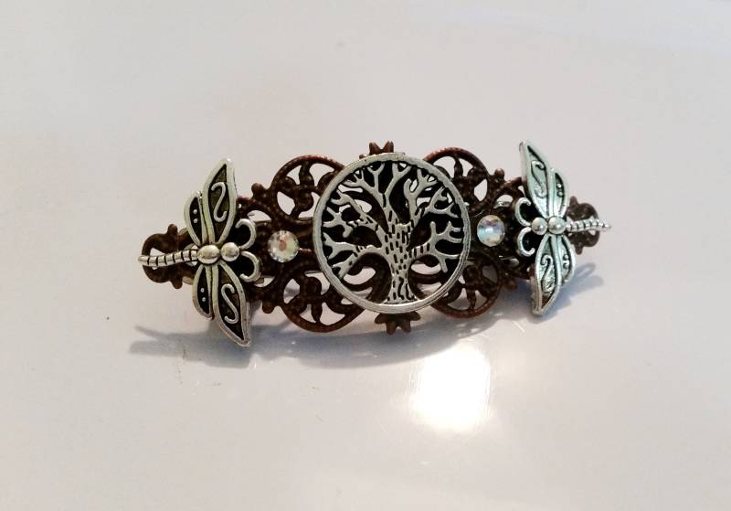 Baum Des Lebens Wächter - Silber Und Kupfer Steampunk Haar-Accessoire Kristall Haarspange Clip-Pin von WaterdewJewelry