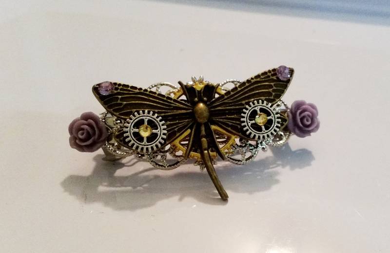 Libelle Garten - Bronze Steampunk Haar Zubehör Kristall Haarspange Clip Pin von WaterdewJewelry