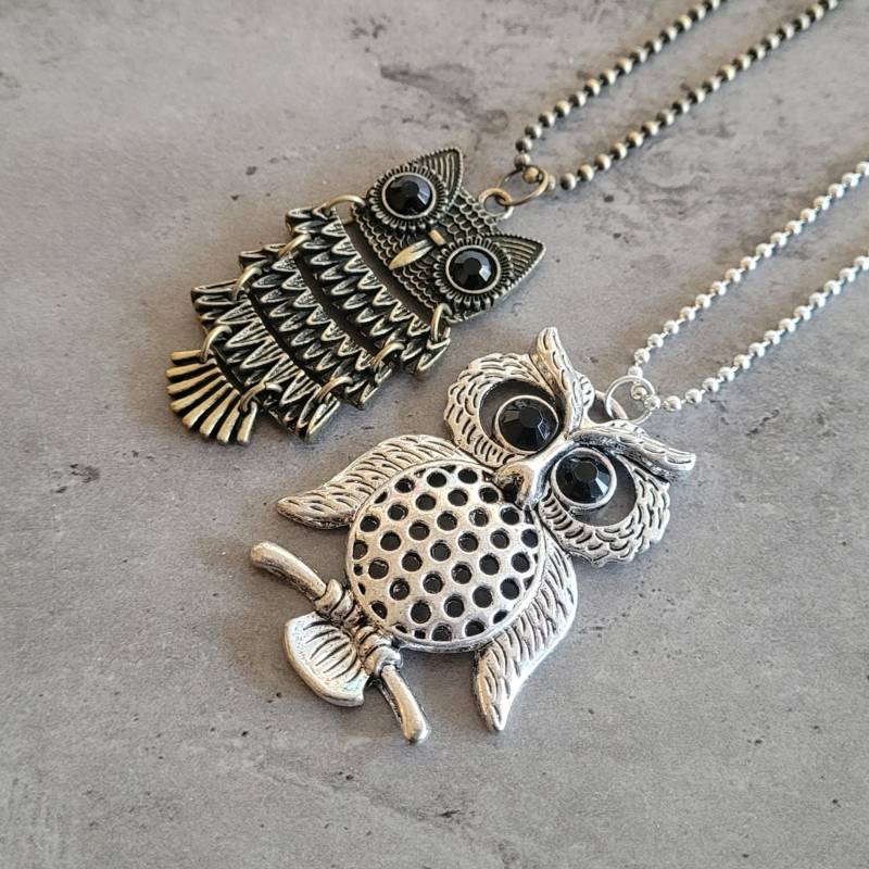 steampunk Große Eule Kristall Schwarze Augen Halsketten von WaterdewJewelry