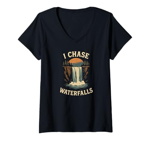 Damen Ich jage Wasserfällen nach T-Shirt mit V-Ausschnitt Damen Ich jage Wasserfällen nach T-Shirt mit V-Ausschnitt von Waterfall Lovers Designs