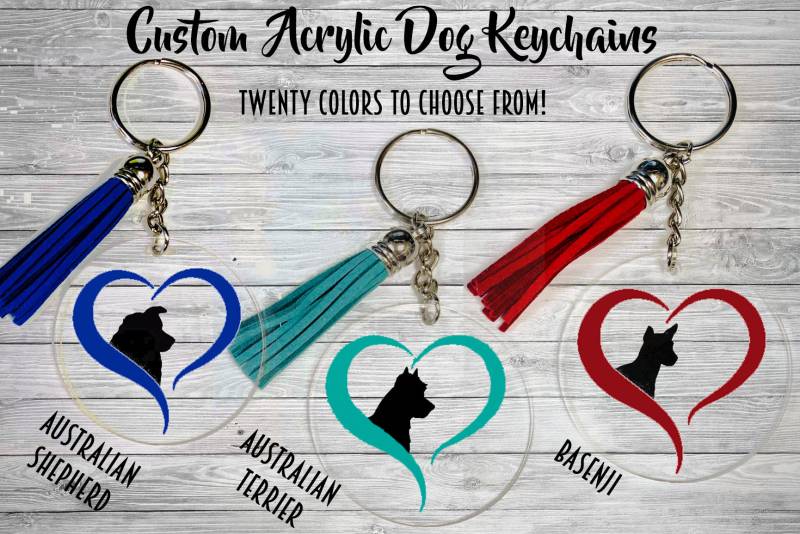 Australian Shepherd - Terrier Basenji Clear Acrylic Schlüsselanhänger Mit Quaste Hundegeschenk Gepäckanhänger Rucksack Charm Reißverschluss Australian Shepherd - Terrier Basenji Clear Acrylic Schlüsselanhänger Mit Quaste Hundegeschenk Gepäckanhänger Rucksack Charm Reißverschluss von WaterfallGlenDesigns