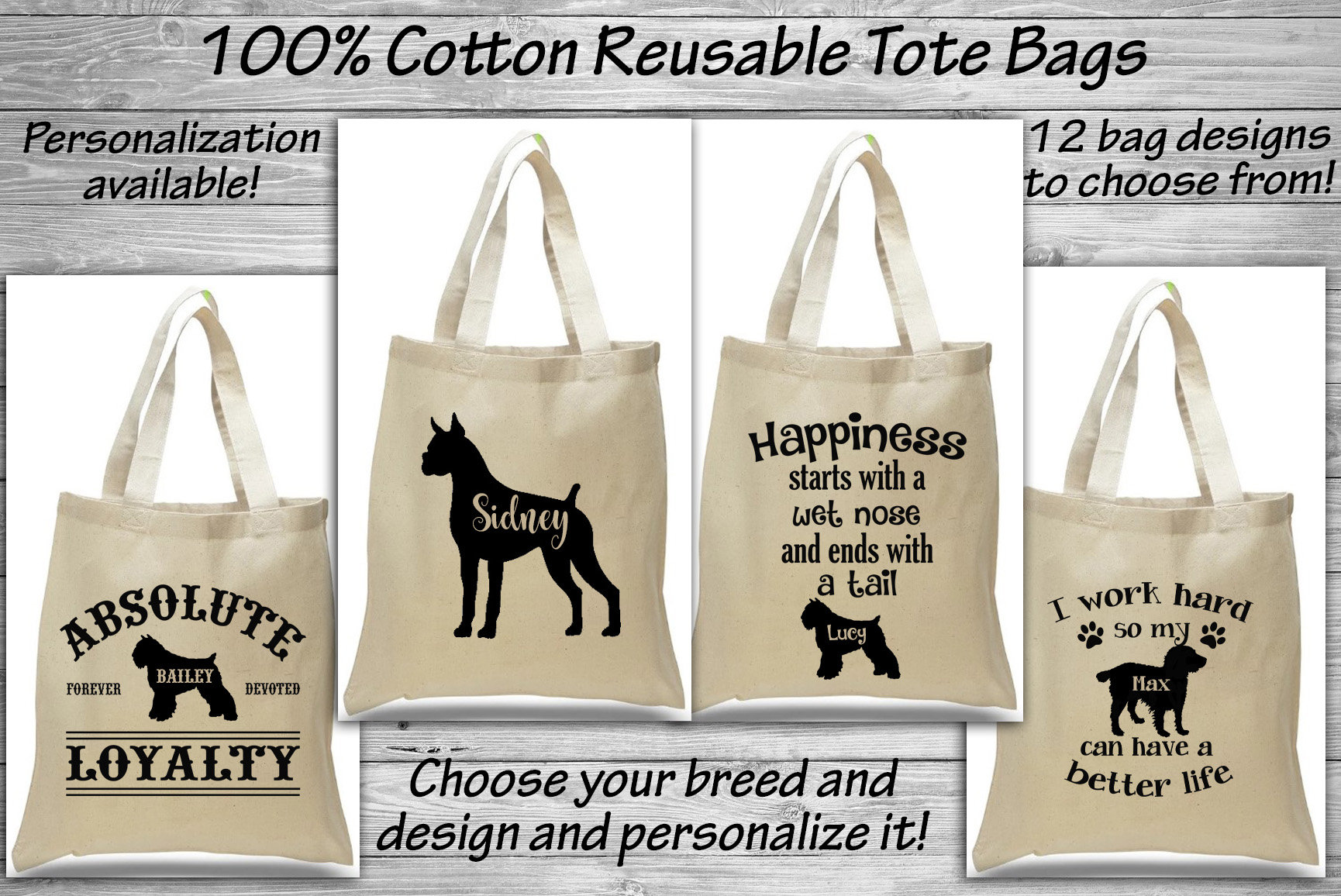 Bouvier Des Flandres - Boxer Boykin Spaniel Baumwolltasche Einkaufssack Hundepflege Wiederverwendbar Umweltfreundlich Ring Trophäe Geschenk von WaterfallGlenDesigns