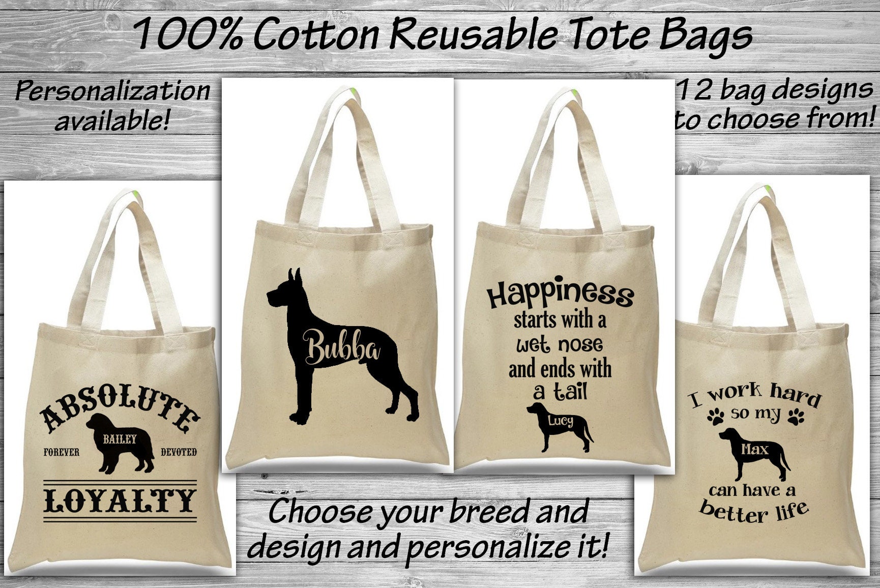 Great Dane - Grosse Pyrenäen Großer Schweizer Berghund Baumwollbeutel Eco Shopping Sack Hundepflege Ring Trophäe Preis Hunde Geschenk von WaterfallGlenDesigns