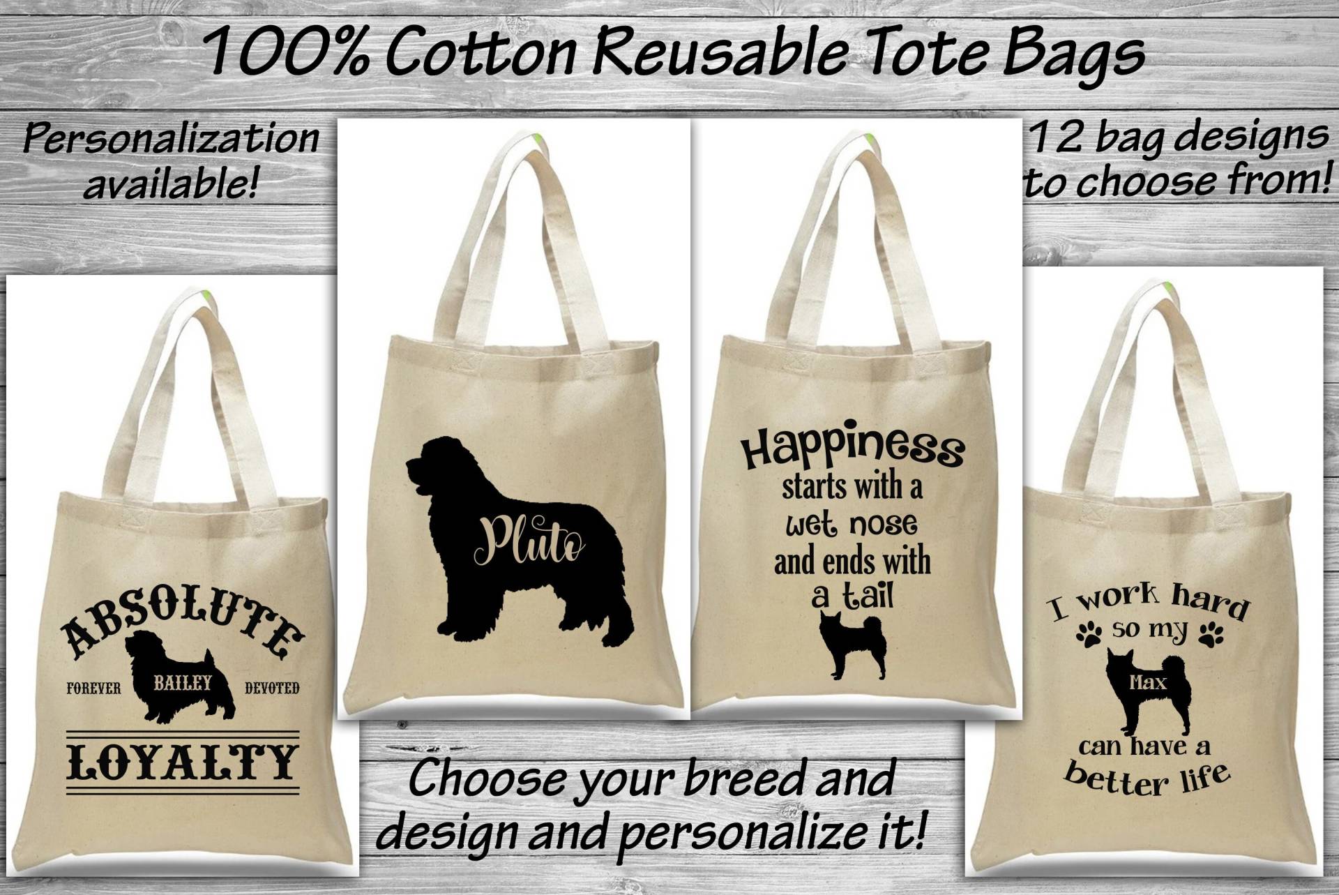 Neufundland/Norfolk Terrier Norweger Buhund Baumwolltasche - Einkaufssack Hundepflegetasche Wiederverwendbar Eco Ring Trophäe Preis von WaterfallGlenDesigns