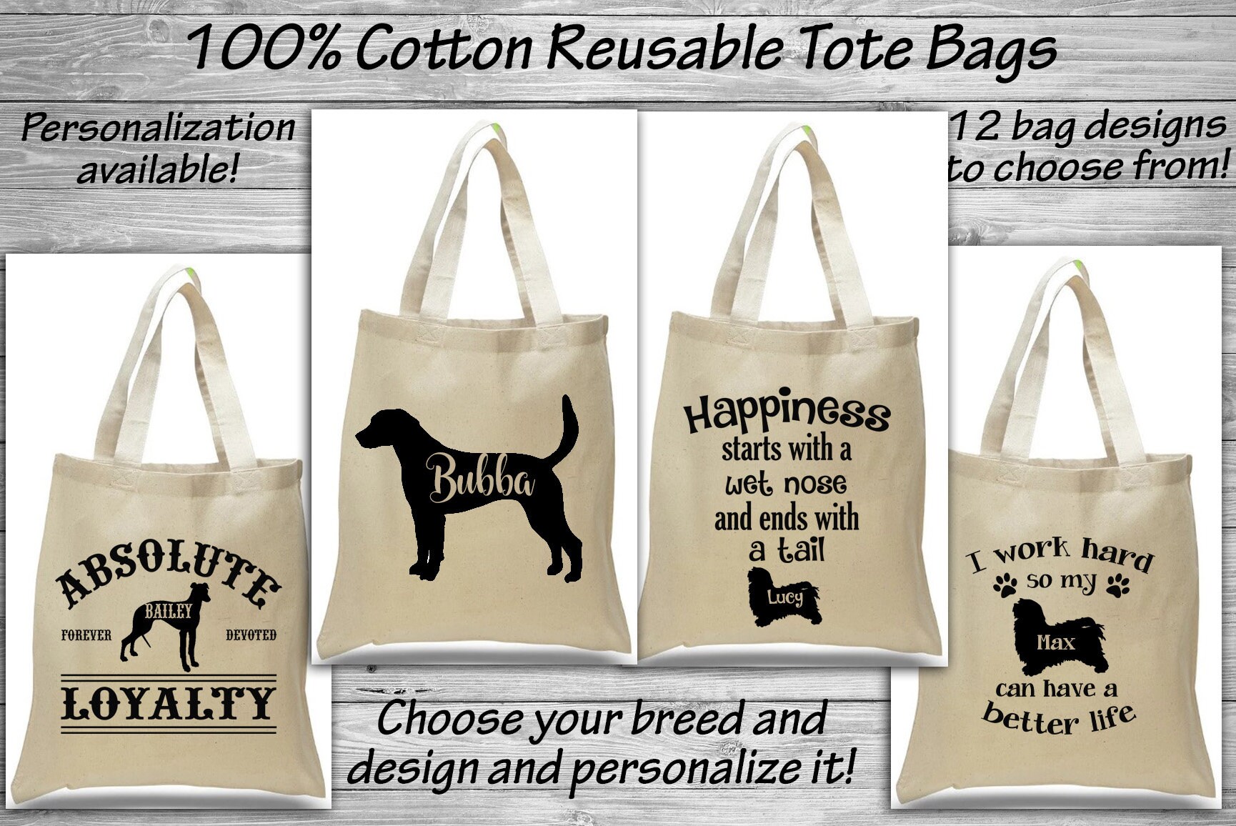 Windhund - Harrier Havanese Baumwolltasche Einkaufssack Hundepflegetasche Wiederverwendbar Umweltfreundlich Ringtrophäenpreis Hundegeschenk von WaterfallGlenDesigns