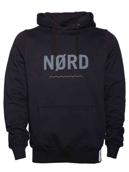 Waterkoog NØRD Hoodie, schwarz mit grauem Print, aus Biobaumwolle in unisex von Waterkoog