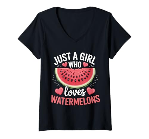 Damen Wassermelone Nur EIN Mädchen, das Wassermelonen liebt T-Shirt mit V-Ausschnitt von Watermelon Melon Fruit