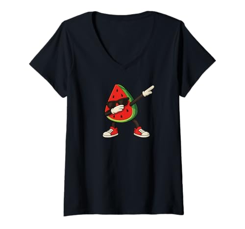 Damen Nette Wassermelone tupfen T-Shirt mit V-Ausschnitt Damen Nette Wassermelone tupfen T-Shirt mit V-Ausschnitt von Watermelon Squad Unordentliches Brötchen