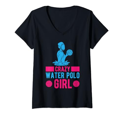 Damen Crazy Water Polo Mädchen Wasserpolo Mädchen T-Shirt mit V-Ausschnitt von Waterpolo Player Water Polo Girls