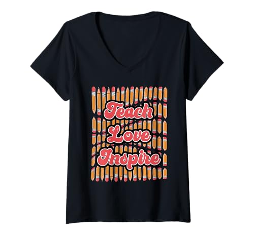 Damen Teach Love Inspire (Lehrer, Elementary Bleistifte, lustig, rosa T-Shirt mit V-Ausschnitt Damen Teach Love Inspire (Lehrer, Elementary Bleistifte, lustig, rosa T-Shirt mit V-Ausschnitt von Watershed Creations Co.