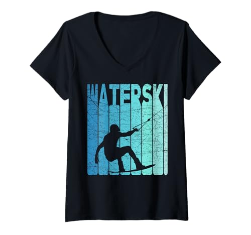Damen Wasserski Vintage Wasserski Retro Wasserski T-Shirt mit V-Ausschnitt von Waterski Vintage Water Skier Designs.