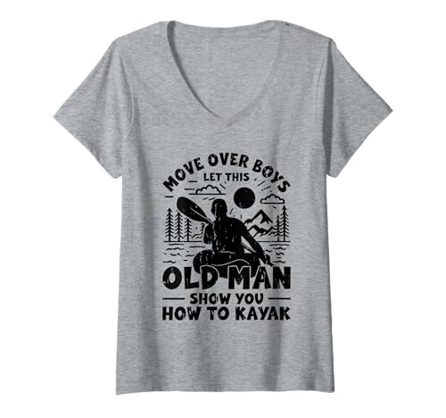 Damen Move Over Boys Let This Old Man Show You How To Kajak T-Shirt mit V-Ausschnitt Damen Move Over Boys Let This Old Man Show You How To Kajak T-Shirt mit V-Ausschnitt von Watersports Kayaking Grandpa Canoeing Kayaker