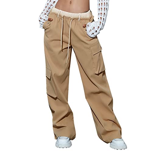 Damen 2023 Teenager Mädchen Mode Y2k Streetwear Vintage Fallschirmhosen Cargohose Baggy Track Pants Damen Y2K Weites Bein Hosen Freizeithose Frauen Elastische Taille Parachute Pants von Watopi