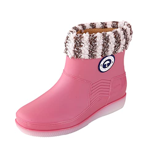 Damen Halbhoch Gummistiefel Mode Bequeme Gummistiefel Gummistiefel Damen Kurz Wasserdicht Regenschuhe Wasserdicht Hohe Regenstiefel Winter Regenschuhe Gefüttert Slip-On-Gartenstiefel-Gummischuhe von Watopi