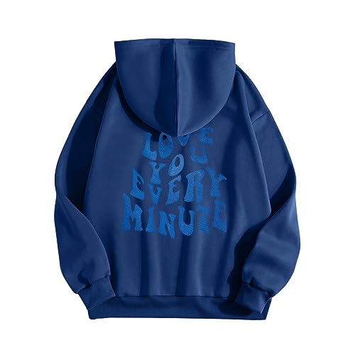 Damen Pullover mit Briefdruck Hoodie Oversize Vintage Hooded Sweatshirt Damen Cartoon Graphic Letter Print Kapuzenpullover Love You Every Minute Teenager Mädchen Hoodies Herbst Winter Sportmantel von Watopi