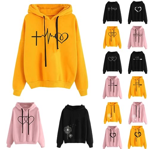 Hoodie Damen Süss Sweatshirt mit Kapuze EKG-Muster Kapuzenpullover Kawaii Leichter Locker Langarmshirt Pullover Langarm Pulli Oberteile Teenager Mädchen Hoodies Shirt Herbst Winter Sportmantel von Watopi