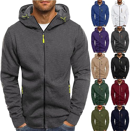 Hoodie Herren Pullover Zip Up Langarm Sweatjacke mit Kapuze Workout Lässig Kordelzug Outdoorjacke Kapuzenpullover Herbst Winter Casual Sport Sweatshirt mit Reißverschluss Training Coat Sportjacke von Watopi