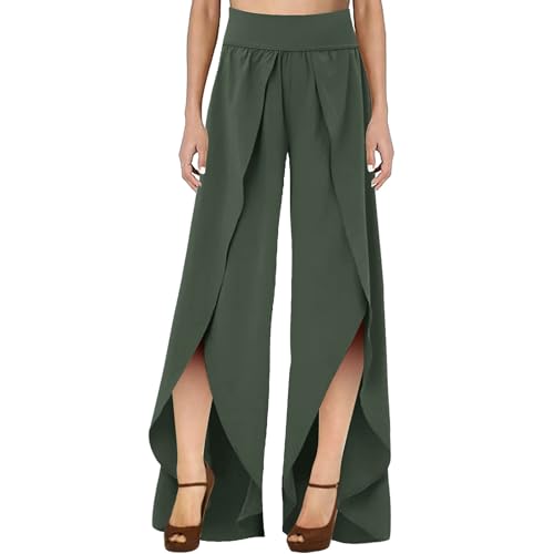 Sommerhose Damen Culottes Hosen Luftig Leicht Yogahose 7/8 Damen Wickelhose mit Schlitz Weites Bein Rüschen Hose Casual Bequeme Sporthose für Frauen Schlaghose von Watopi