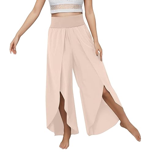 Sommerhose Damen Culottes Hosen Luftig Leicht Yogahose 7/8 Damen Wickelhose mit Schlitz Weites Bein Rüschen Hose Casual Bequeme Sporthose für Frauen Schlaghose von Watopi