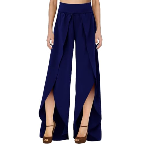 Sommerhose Damen Culottes Hosen Luftig Leicht Yogahose 7/8 Damen Wickelhose mit Schlitz Weites Bein Rüschen Hose Casual Bequeme Sporthose für Frauen Schlaghose von Watopi