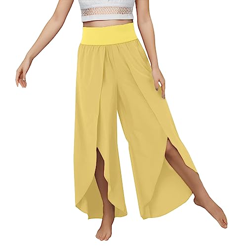 Sommerhose Damen Culottes Hosen Luftig Leicht Yogahose 7/8 Damen Wickelhose mit Schlitz Weites Bein Rüschen Hose Casual Bequeme Sporthose für Frauen Schlaghose von Watopi