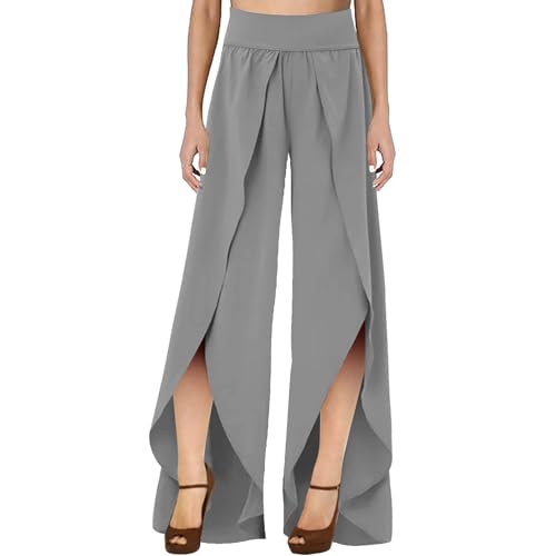 Sommerhose Damen Culottes Hosen Luftig Leicht Yogahose 7/8 Damen Wickelhose mit Schlitz Weites Bein Rüschen Hose Casual Bequeme Sporthose für Frauen Schlaghose von Watopi