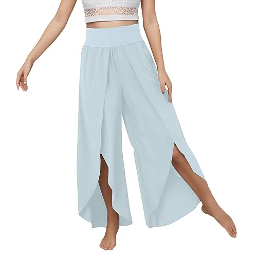 Sommerhose Damen Culottes Hosen Luftig Leicht Yogahose 7/8 Damen Wickelhose mit Schlitz Weites Bein Rüschen Hose Casual Bequeme Sporthose für Frauen Schlaghose von Watopi