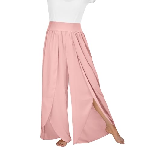 Sommerhose Damen Culottes Hosen Luftig Leicht Yogahose 7/8 Damen Wickelhose mit Schlitz Weites Bein Rüschen Hose Casual Bequeme Sporthose für Frauen Schlaghose von Watopi