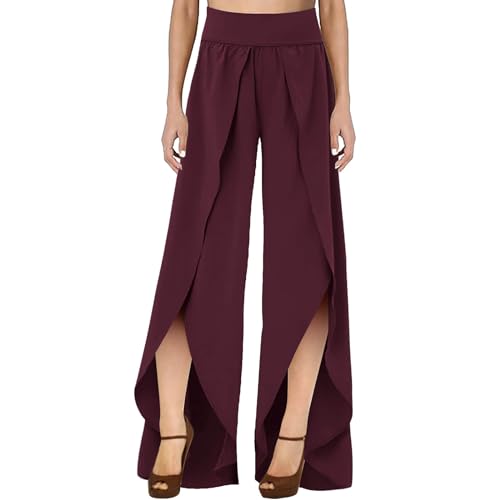 Sommerhose Damen Culottes Hosen Luftig Leicht Yogahose 7/8 Damen Wickelhose mit Schlitz Weites Bein Rüschen Hose Casual Bequeme Sporthose für Frauen Schlaghose von Watopi