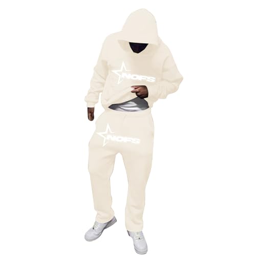 Watopi Herren Nofs 2 Stück Anzug Jogginganzug Y2K Hip Hop Streetwear Tracksuit mit Buchstaben Druck Mode Bequeme Lose Hoodies und Jogginghose für Männer Mode Trainingsanzüge von Watopi