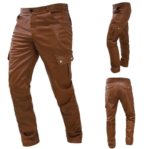 Watopi Lederhose Herren Kunstleder Hosen Slim Fit Lange Hosen Stretch Enge Bleistift Hose für Nachtclub Bühnenshow Kostüm Cosplay Weich und Atmungsaktiv PU Leder Bikerhose von Watopi