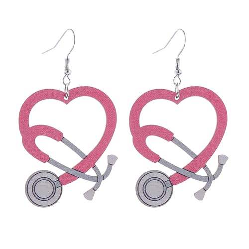 1 Paar Krankenschwester Tag Geschenk Ohrringe Herz Elegant Ohrschmuck Leichtes Holz Für Gesundheitsarbeiter Krankenschwester Day Ohrringe von Watreketal