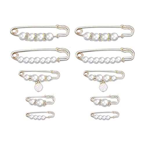 10 PCs Fashion Pearl Brosche Pullover Schalclip Taille Hosen Strecke Sicherheitsstifte Für Frauen Kleidungskleid Rock Taille Extender Sicherheitsstifte Leuchten Strasssteine ​​Elegante Dekoration von Watreketal