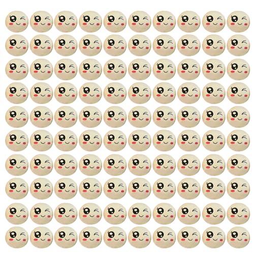 100 Stcs Bemalte Holz Runde Kugelperlen Lose Handwerks Lächeln Holzhalter Für Schmuck Armband Halskette Lose Handwerksperlen Kunstzubehör Handgefertigte Accessoires Für Schmuck Armband Halskette von Watreketal