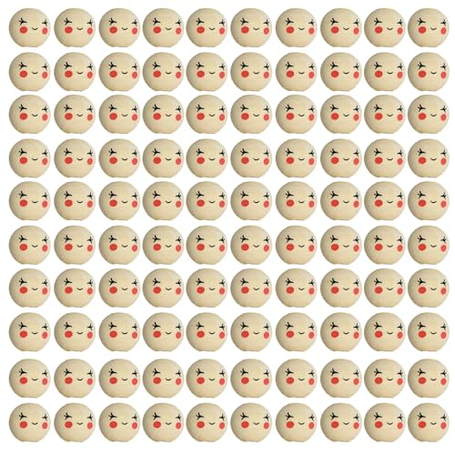100 Stcs Bemalte Holz Runde Kugelperlen Lose Handwerks Lächeln Holzhalter Für Schmuck Armband Halskette Lose Handwerksperlen Kunstzubehör Handgefertigte Accessoires Für Schmuck Armband Halskette von Watreketal